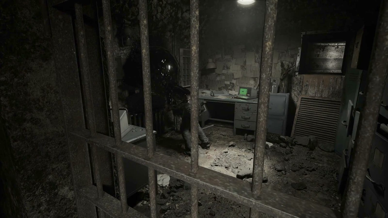 Official Steam trailer frame — a barred window looking into a sealed room
